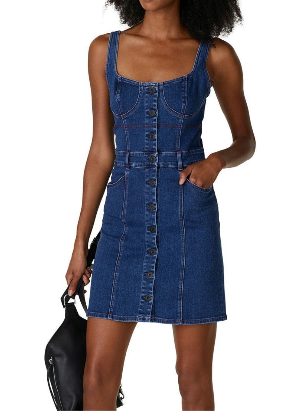3x1 Denim Shannon Dress Button-Front Jeans Mini Dress Medium Kyla Blue Wash